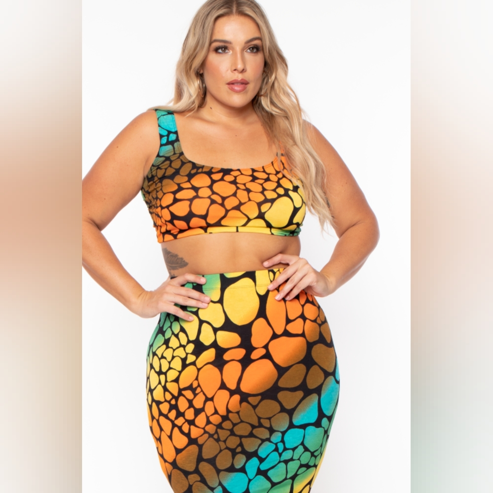 NEW NWOT CurvySense Plus Size Sophie Rainbow Tank & Skirt Set in Orange Size 3XL